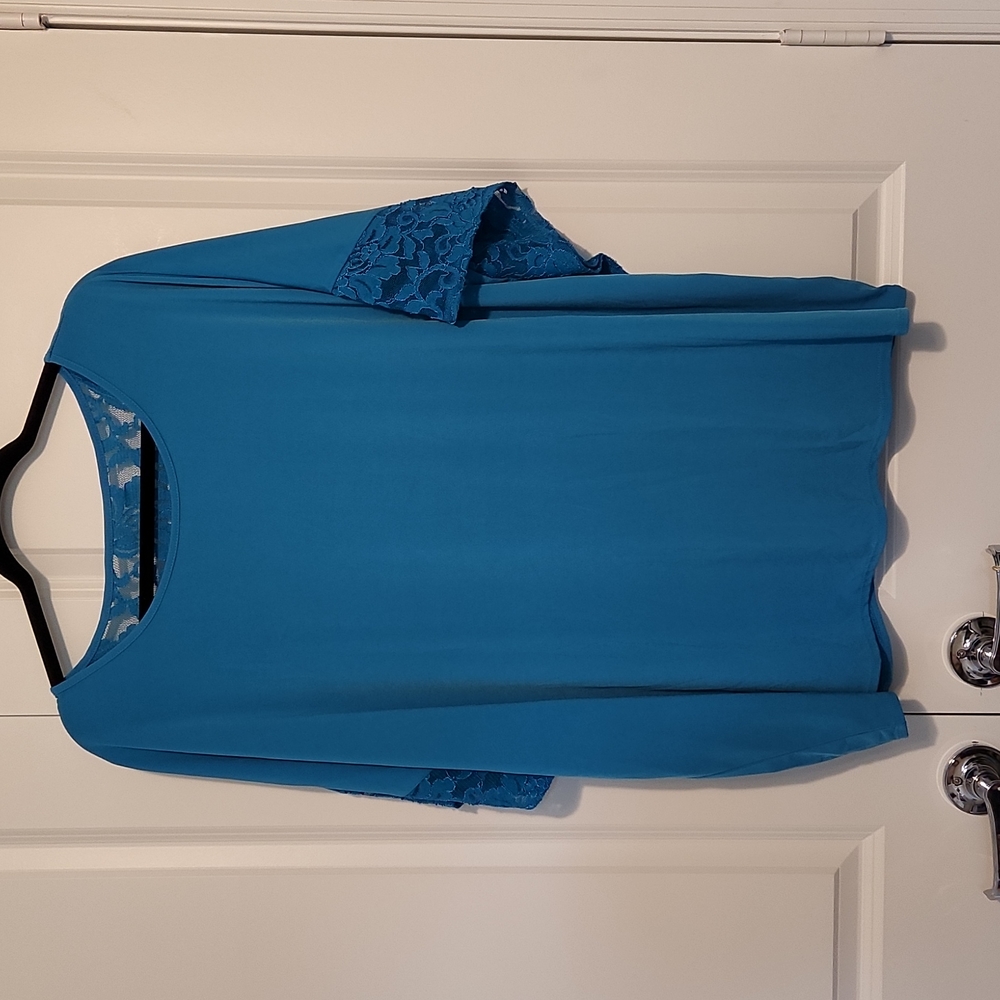 Susan Graver Blue Lace Blouse XL